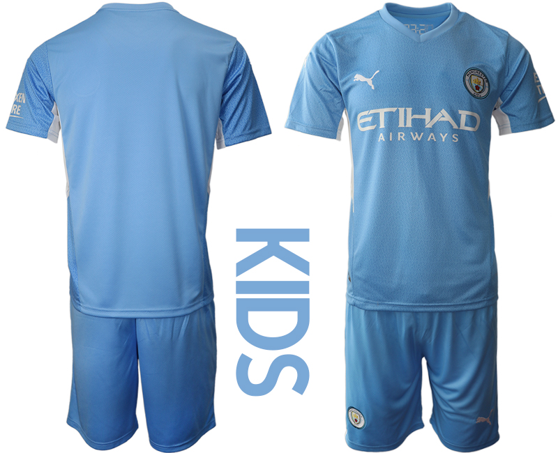 Youth 2021-2022 Club Manchester City home blue blank Soccer Jersey->youth soccer jersey->Youth Jersey